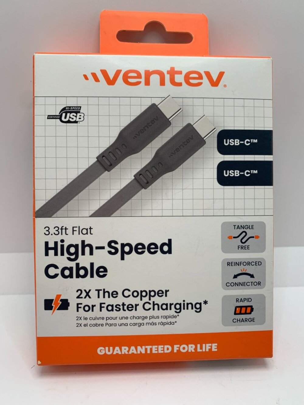 Ventev 3.3ft Flat USB-C To USB-C High-Speed Charging Cable
